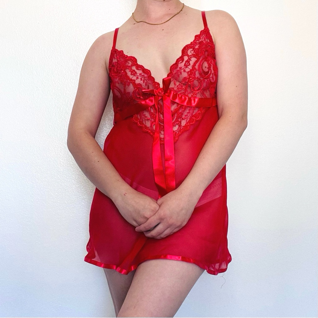 5/$25 Cinema Etoile | Seductive Wear Y2k Red Sheer Lace Chemise Lingerie Dress